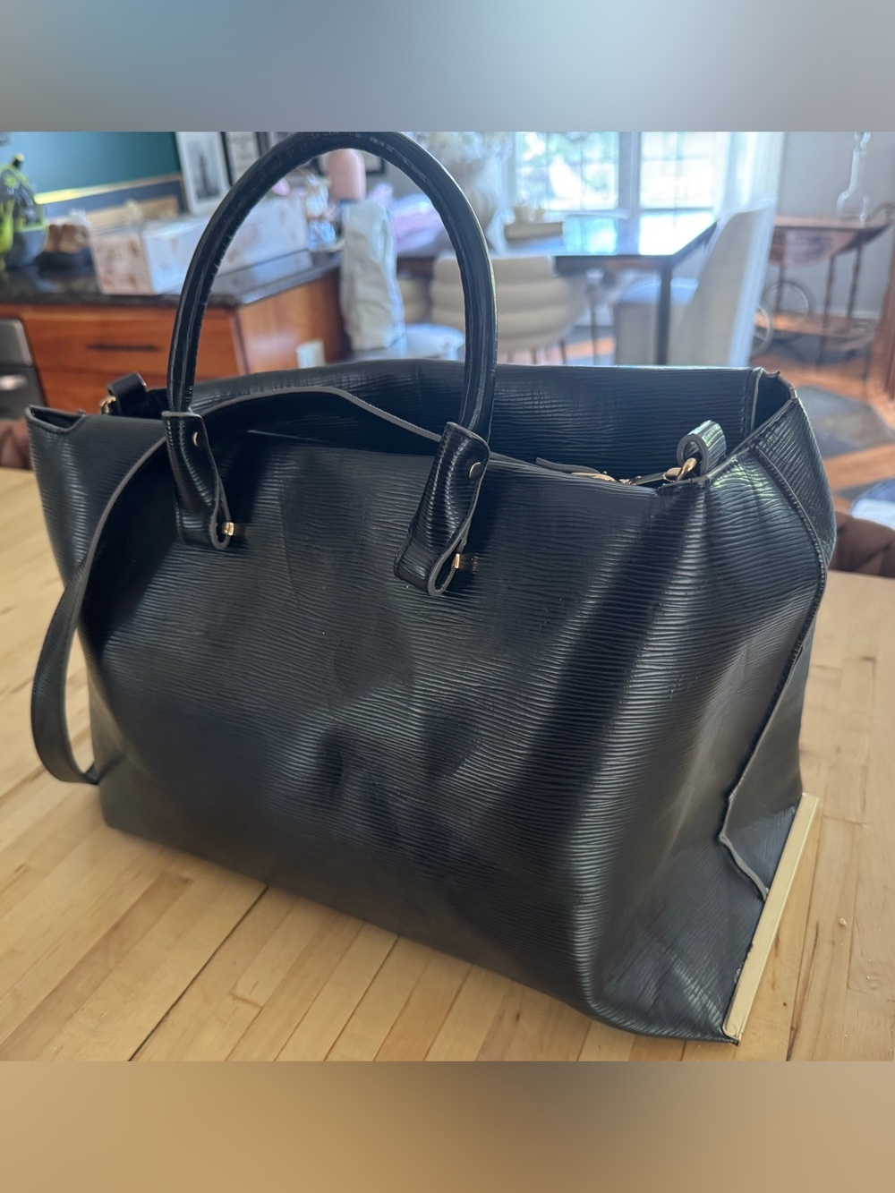 Black Faux Leather Tote Work Bag
